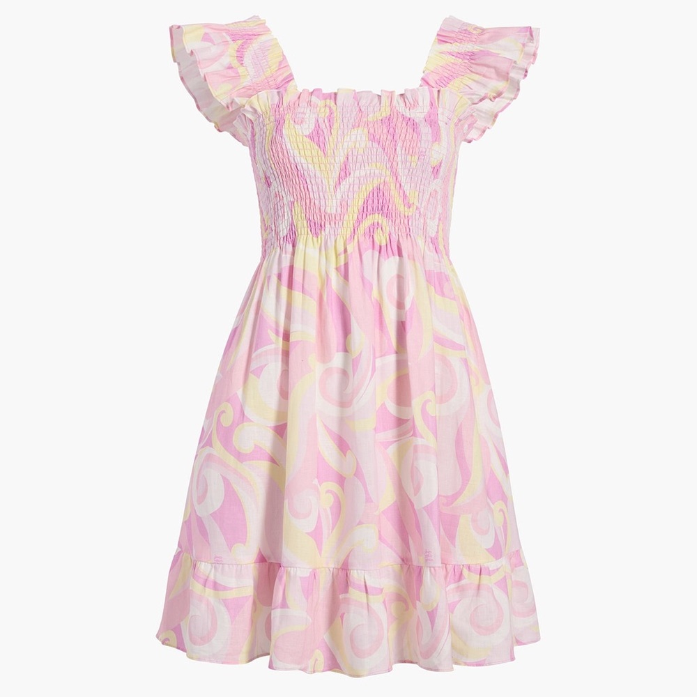 EUC Hill House Elizabeth nap dress in pink candy kaleidoscope linen S